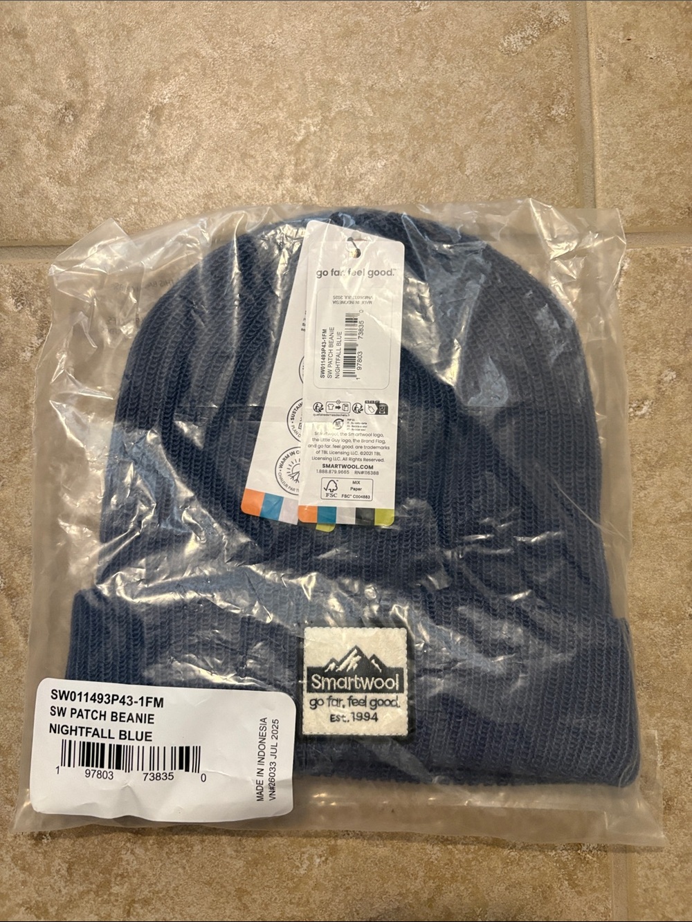 Smartwool Nightfall Blue Ribbed Cuffed Beanie with Logo Patch